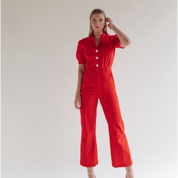 NWOT Musier Paris Laura Jumpsuit in Red 36 - Picture 2 of 10